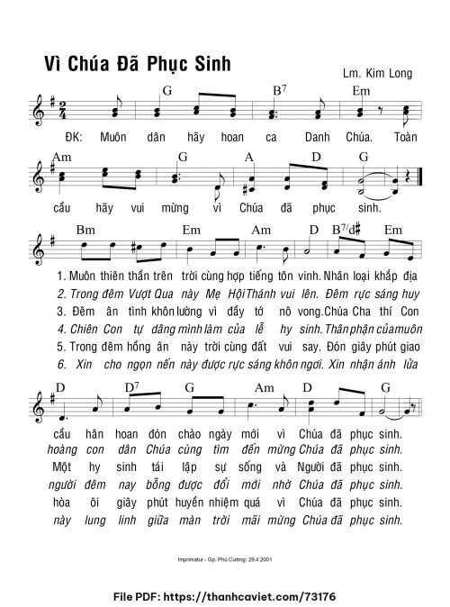 Vì Chúa đã phục sinh - Lm. Kim Long - trang 1