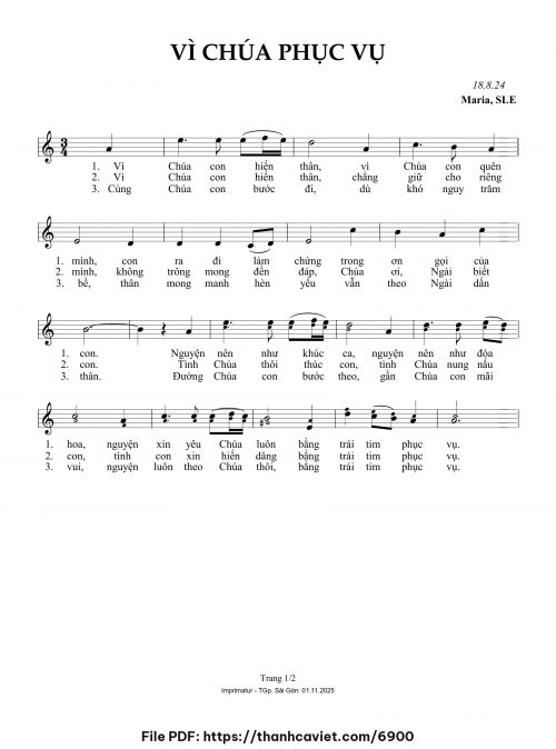 Vì Chúa phục vụ - Sr. Maria, SLE - trang 1