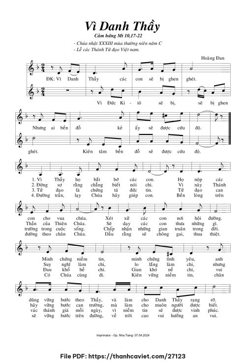 Vì Danh Thầy - Hoàng Đan - trang 1