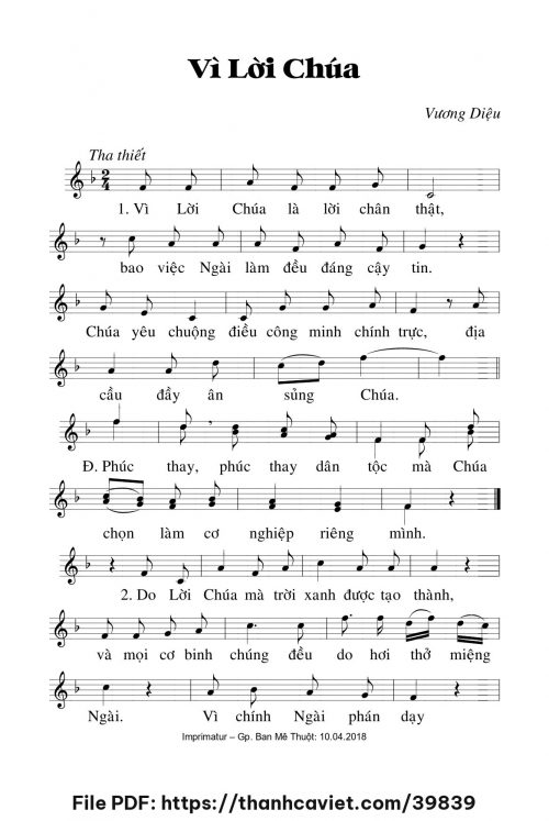 Vì lời Chúa - Lm. Vương Diệu - trang 1