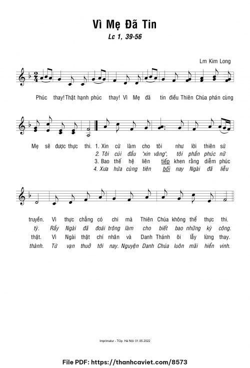 Vì Mẹ đã tin - Lm. Kim Long - trang 1