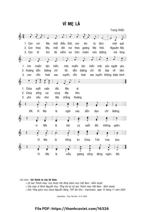 Vì Mẹ là - Lm. Trọng Khẩn - trang 1