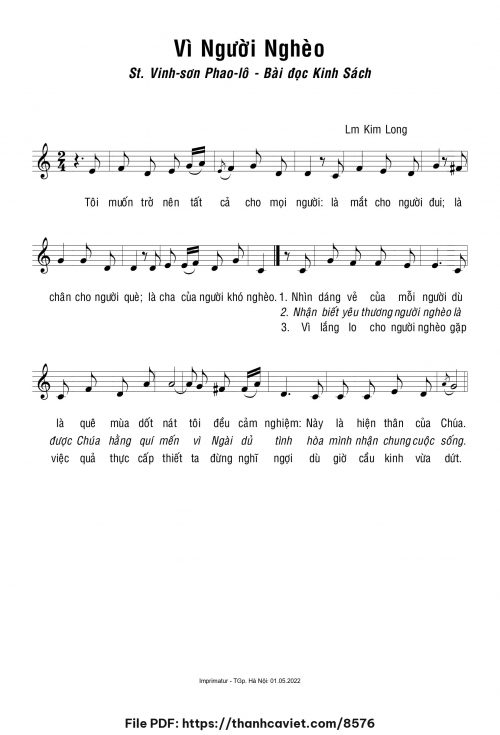 Vì người nghèo - Lm. Kim Long - trang 1