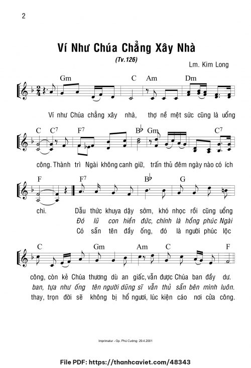 Ví như Chúa chẳng xây nhà - Lm. Kim Long - trang 1