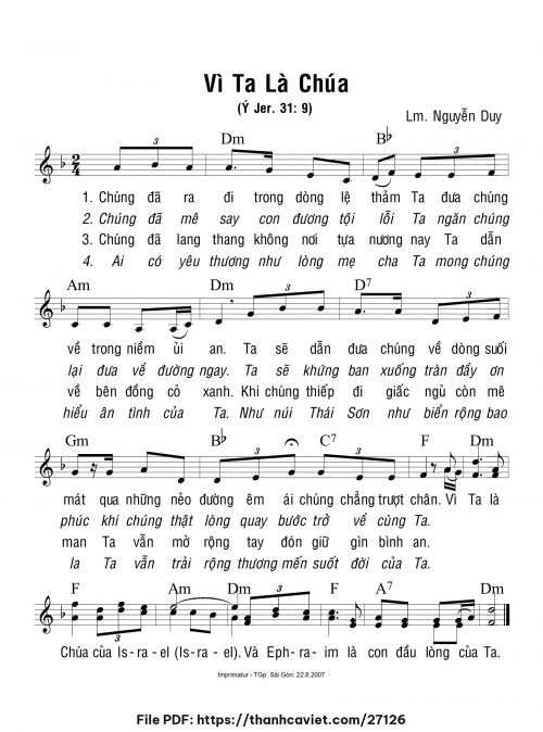 Vì Ta là Chúa - Lm. Nguyễn Duy - trang 1