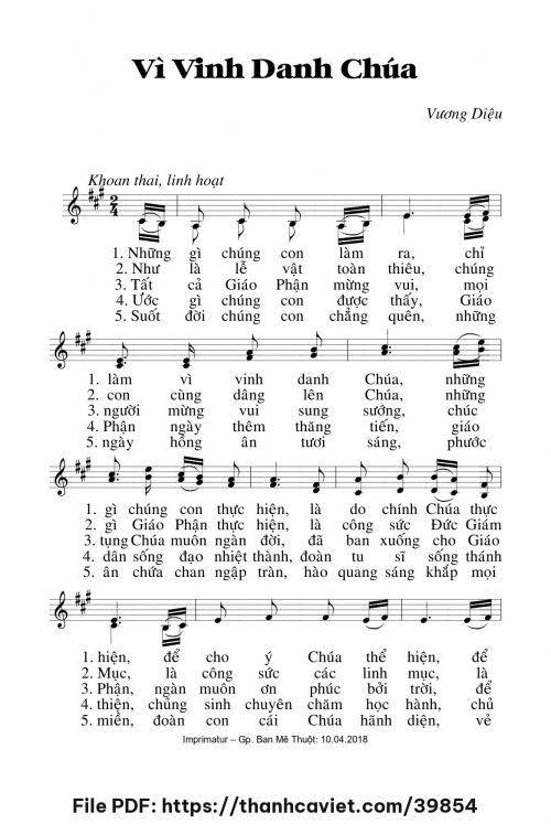 Vì vinh danh Chúa - Lm. Vương Diệu - trang 1