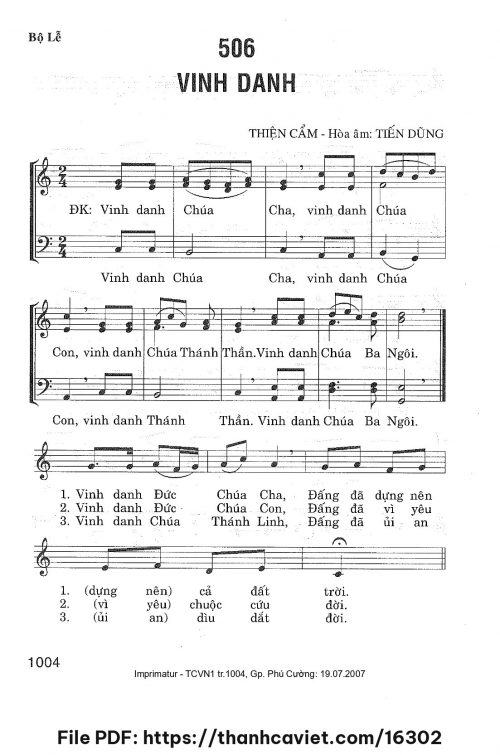 Vinh danh - Lm. Thiện Cẩm (Hòa âm: Lm. Tiến Dũng) - trang 1