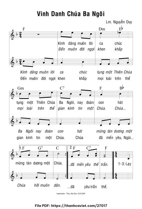 Vinh danh Chúa Ba Ngôi - Lm. Nguyễn Duy - trang 1