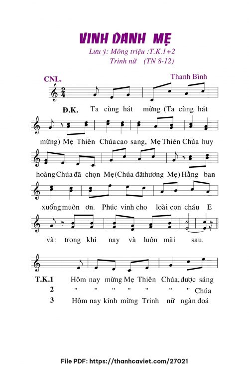 Vinh danh Mẹ - Lm. Thanh Bình - trang 1