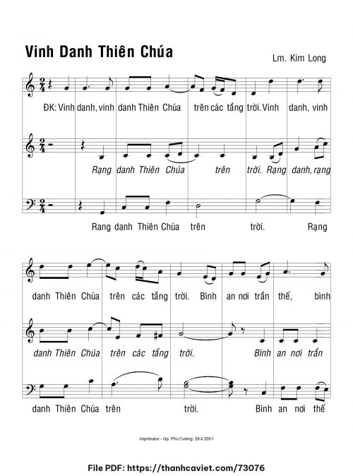 Vinh danh Thiên Chúa - Lm. Kim Long - trang 1