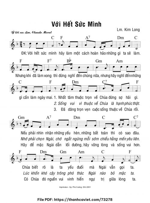 Với hết sức mình - Lm. Kim Long - trang 1
