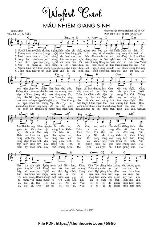 Wexford Carol Mầu nhiệm Giáng sinh - Lm. Giang Tâm (Nhạc Ngoại, lời Việt) - trang 1