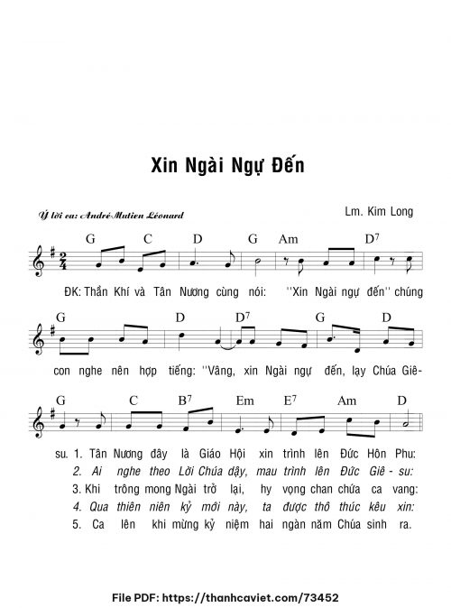 Xi Ngài ngự đến - Lm. Kim Long - trang 1