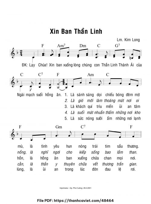 Xin ban Thần Linh - Lm. Kim Long - trang 1
