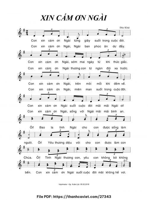 Xin cảm ơn Ngài - Đức Khải - trang 1