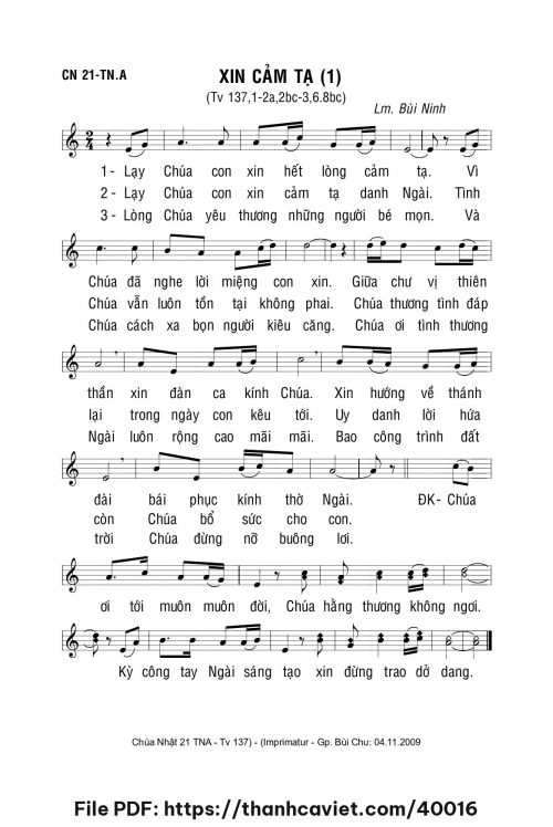 Xin cảm tạ 1 - Lm. Bùi Ninh - trang 1