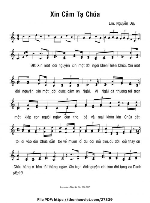 Xin cảm tạ Chúa - Lm. Nguyễn Duy - trang 1