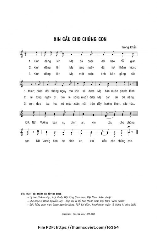 Xin cầu cho chúng con - Lm. Trọng Khẩn - trang 1