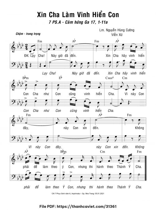 Xin Cha làm vinh hiển Con - Lm. Nguyễn Hùng Cường - Viễn Xứ - trang 1