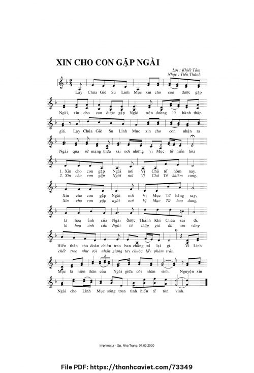Xin cho con gặp Ngài - Lm. Tiến Thành - Lời: Khiết Tâm - trang 1