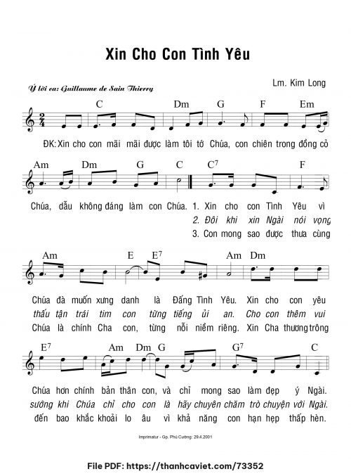 Xin cho con tình yêu - Lm. Kim Long - trang 1
