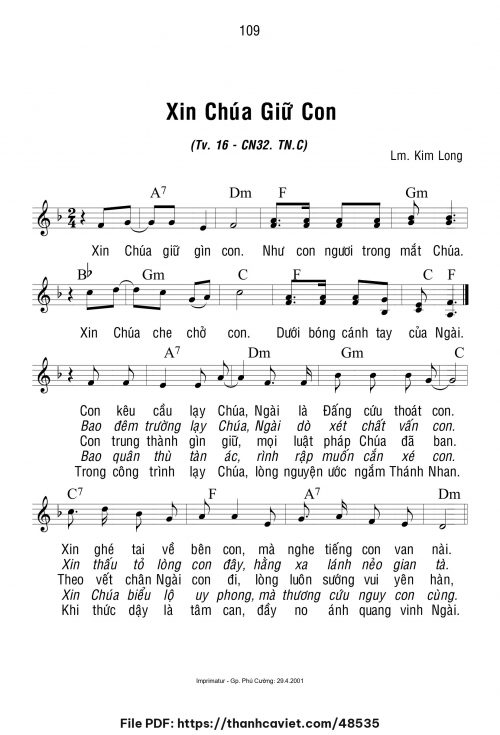 Xin Chúa giữ con - Lm. Kim Long - trang 1