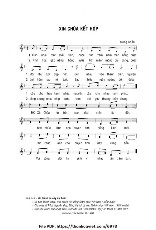Xin Chúa kết hợp - Lm. Trọng Khẩn - trang 1