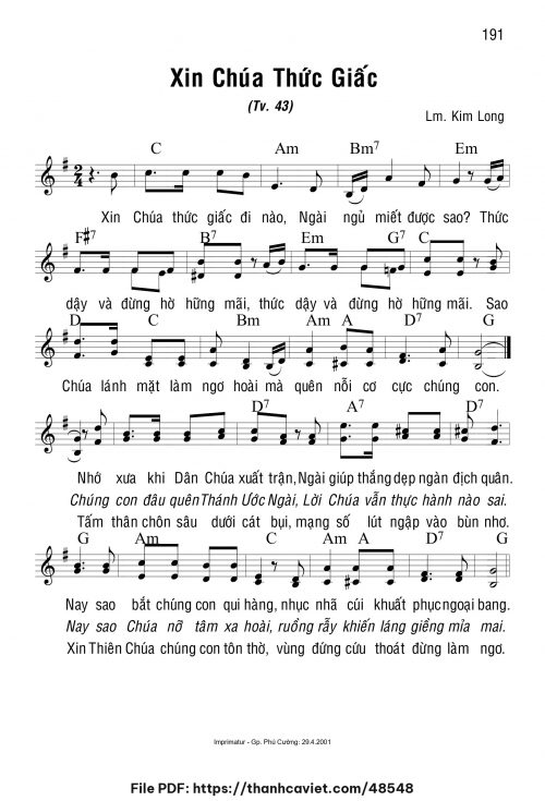 Xin Chúa thức giấc - Lm. Kim Long - trang 1