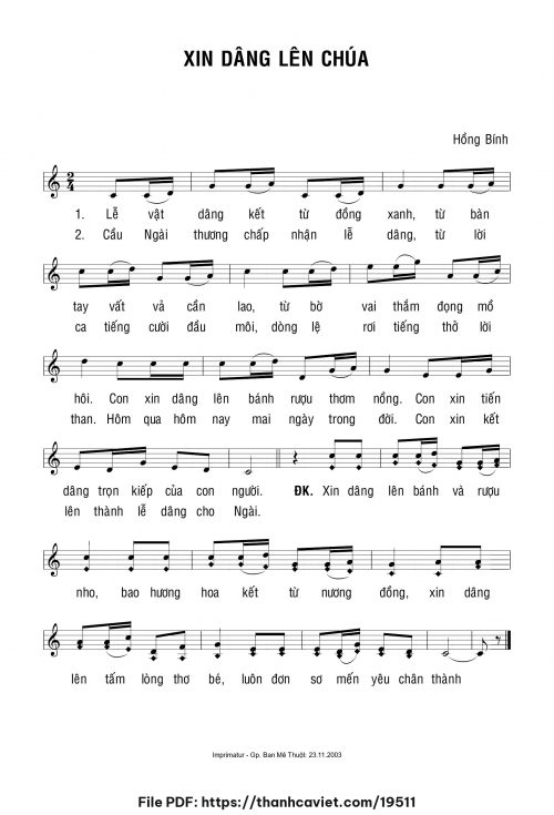 Xin Dâng Lên Chúa - Hồng Bính - trang 1