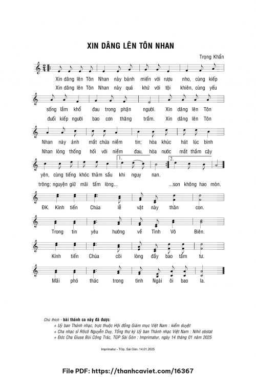 Xin dâng lên Tôn Nhan - Lm. Trọng Khẩn - trang 1