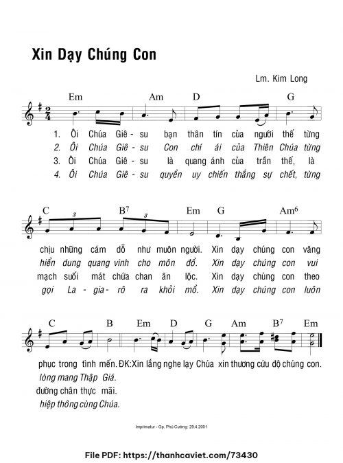 Xin dạy chúng con - Lm. Kim Long - trang 1