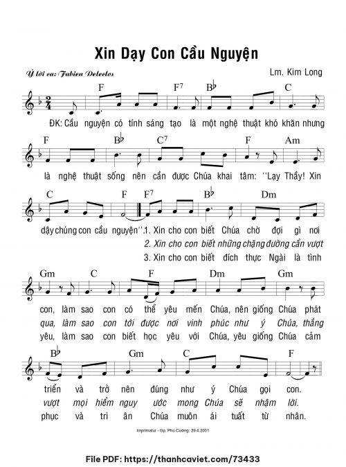 Xin dạy con cầu nguyện - Lm. Kim Long - trang 1