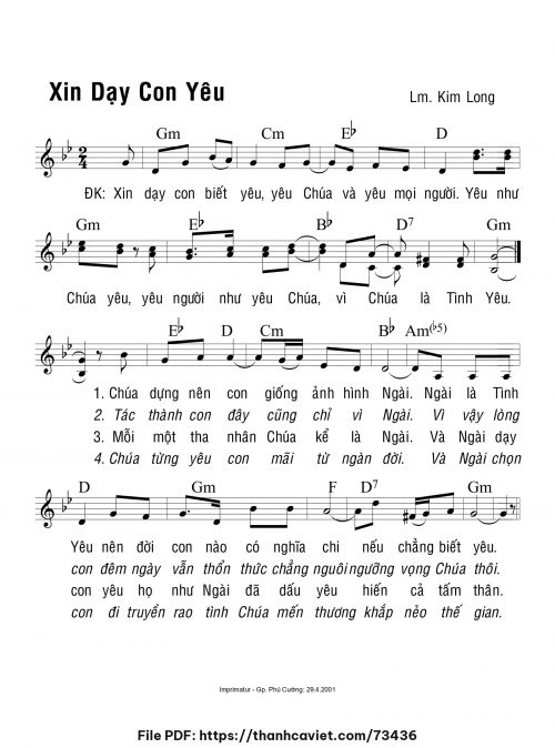 Xin dạy con yêu - Lm. Kim Long - trang 1