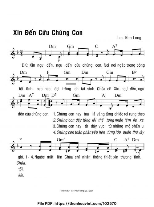 Xin đến cứu chúng con - Lm. Kim Long - trang 1