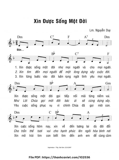 Xin được sống một đời - Lm. Nguyễn Duy - trang 1