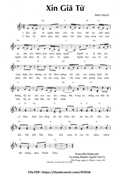 Xin giã từ - Bạch Quỳnh - trang 1