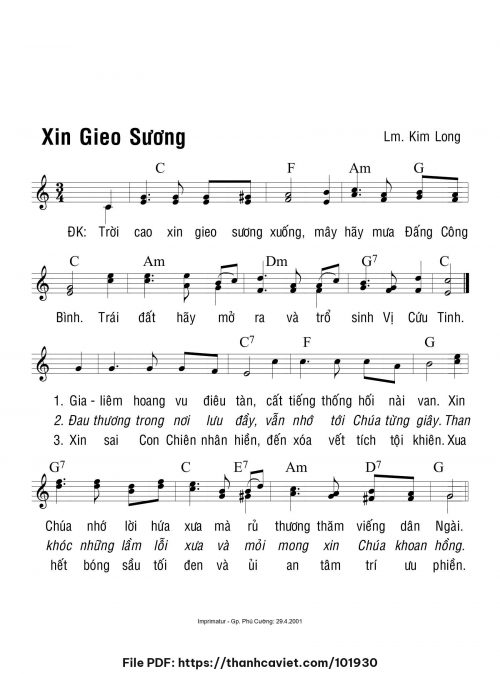 Xin gieo sương - Lm. Kim Long - trang 1