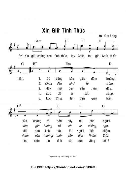 Xin giữ tỉnh thức - Lm. Kim Long - trang 1