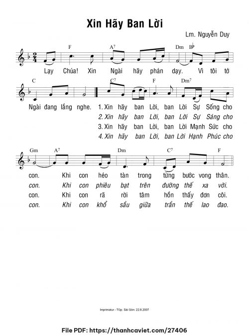 Xin hãy ban lời - Lm. Nguyễn Duy - trang 1