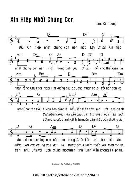 Xin hiệp nhất chúng con - Lm. Kim Long - trang 1