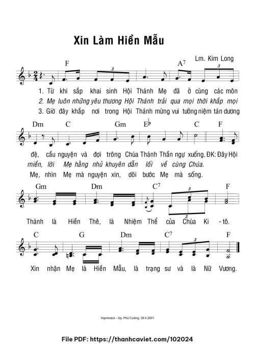 Xin làm hiền mẫu - Lm. Kim Long - trang 1