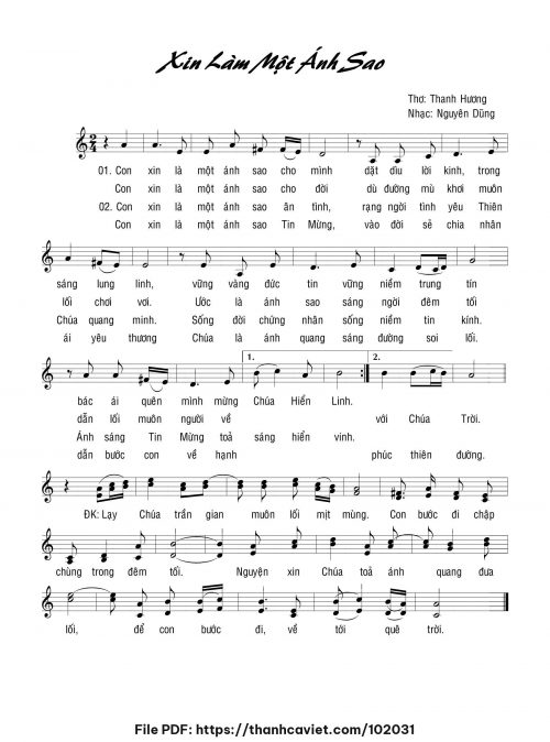 Xin làm một ánh sao - Nguyên Dũng - Thơ: Thanh Hương - trang 1