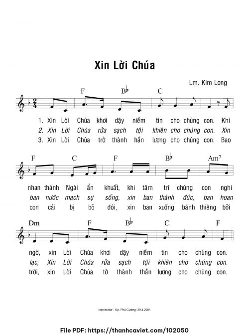 Xin Lời Chúa - Lm. Kim Long - trang 1
