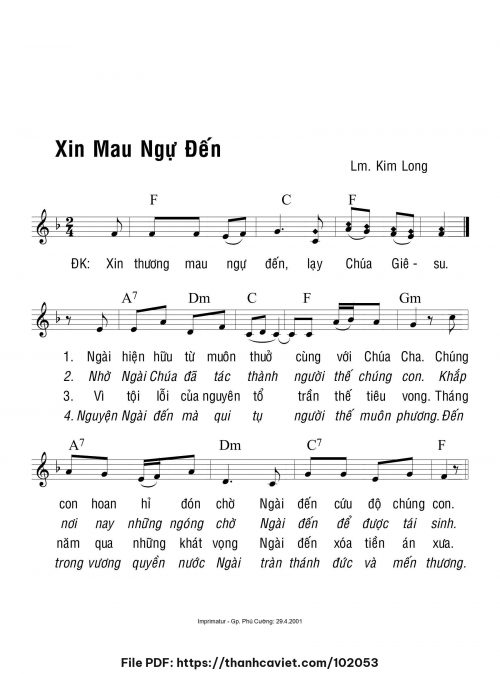 Xin mau ngự đến - Lm. Kim Long - trang 1