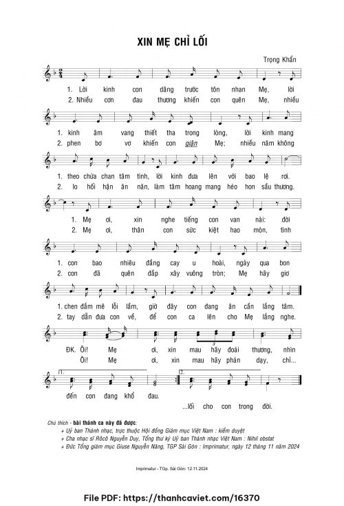 Xin Mẹ chỉ lối - Lm. Trọng Khẩn - trang 1