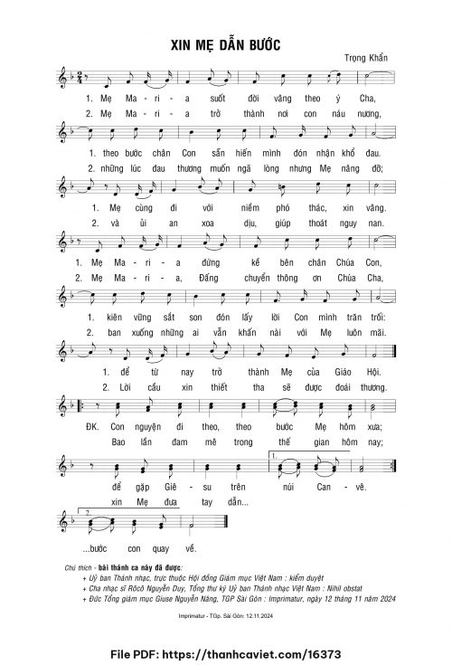 Xin Mẹ dẫn bước - Lm. Trọng Khẩn - trang 1