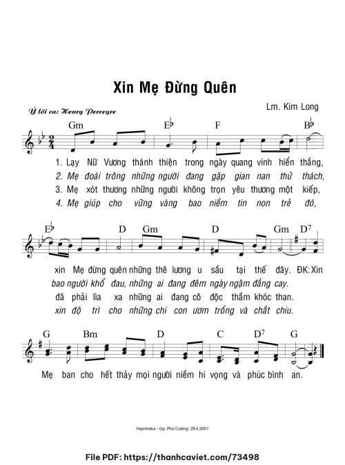 Xin Mẹ đừng quên - Lm. Kim Long - trang 1