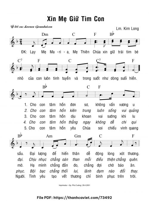 Xin Mẹ giữ tim con - Lm. Kim Long - trang 1