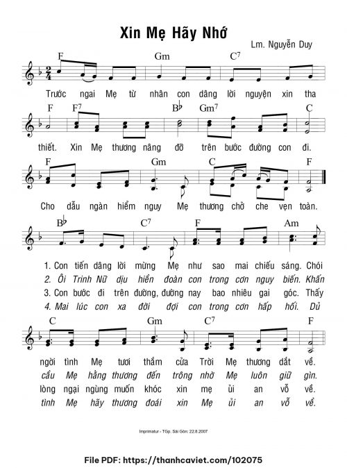 Xin Mẹ hãy nhớ - Lm. Nguyễn Duy - trang 1