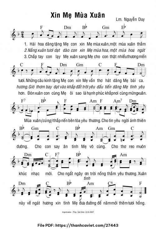 Xin Mẹ mùa xuân - Lm. Nguyễn Duy - trang 1